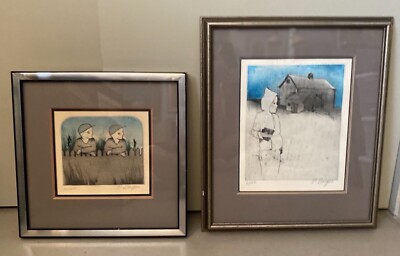 PETER BARGER AMERICAN ARTIST PAIR OF PENCIL SIGNED COLOR ETCHINGS