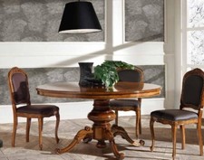 TAVOLO ROTONDO FISSO MASSICCIO PIANO INTARSIATO D140/150/160 NOCE ITALIANA 6162 