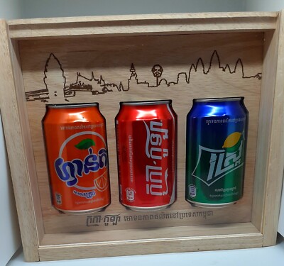 Coca Cola Wooden Display Box Phnom Penn Camboda Sprite, Fanta, Coke