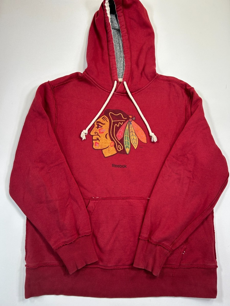 Chicago Blackhawks Hoodie Mens Medium Red Pullover Sweatshirt Reebok Hockey  NHL
