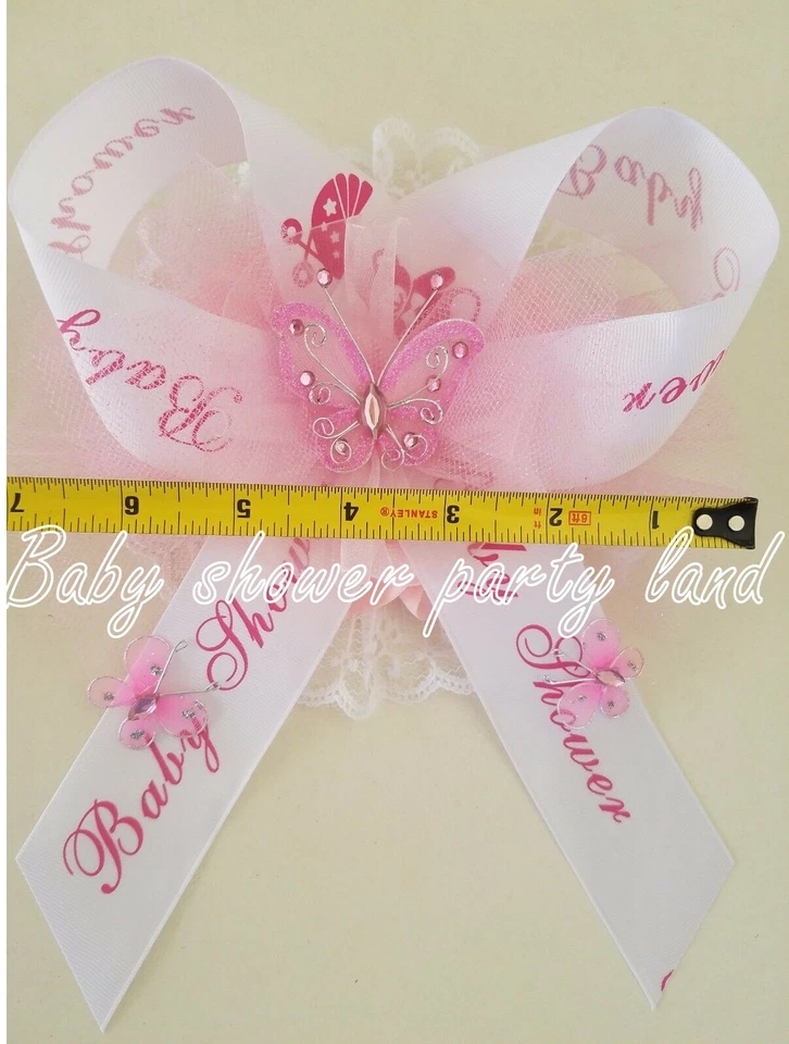 Baby Shower Mom To Be It's a Girl faixa rosa com fita borboletas e corpete - Imagem 3 de 4
