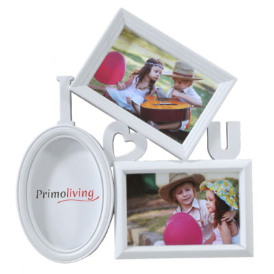 I LOVE U Bildergalerie mit Herz in 3D Optik YOU Bilderrahmen 3 Bilder Weiß P-381