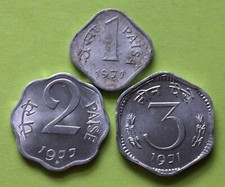 Lot M&uuml;nzen Indien, 1 Paisa 1971, 2 Paisa 1977, 3 Paisa 1971,  3 M&uuml;nzen