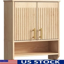 Fluted Bathroom Wall Cabinet W/ Adjtable Shelf Towel Rack Storage Solution 