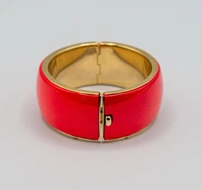 Vintage Red Clamp Bracelet Chunky Clamper with Goldtone Hardware