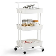 3-Tier Rolling Cart Metal Utility Storage Organization Craft Art Cart White