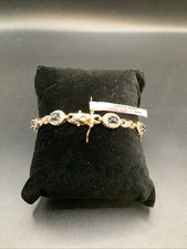 "Brazalete de eslabones infinitos con detalles de diamantes y zafiros Vermeil de plata de ley .925 8"""