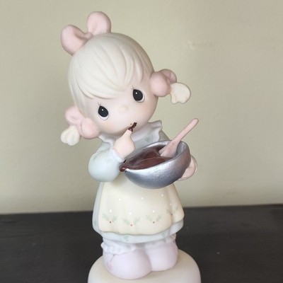 Precious Moments Girl Porcelain Figurine White & Pink 1980s Kids Collection
