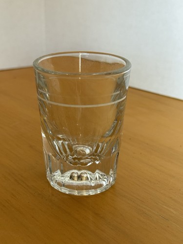 Vintage Clear Glass Shot Glass 2oz Heavy Bottom White Stripe Barware 3 inch Tall - Picture 3 of 3