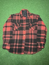 Vintage Buffalo Plaid Red Black Wool Blend 70s 80s Sm Button Up Flannel Shirt
