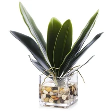 ENOVA FLORAL Artificial Orchid Leaves with Vase, Mixed Faux Greenery Plants w...