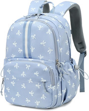 15" Kids Backpack for Girls 5-8, Dual-Layer Bow Tie Cute Preschool Backpack for