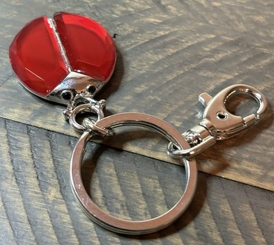 KEY TAG METAL HOLDER RED GLASS BEETLE BUG DESIGN 1.5  RARE FIND (0201)