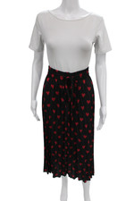 RED Valentino Women Pleated Black Midi Skirt Drawstring Geometric Heart Size 48