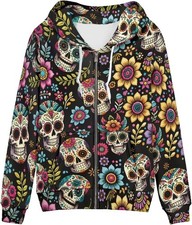 Sugar Skull Zip Hoodie   Day of the Dead Floral 3D Print Jacket
