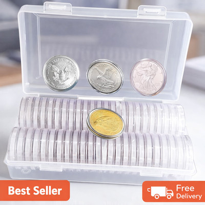 50 Coin Holders Capsules 40.6Mm Silver Dollar Silver Eagles Collectors w Box