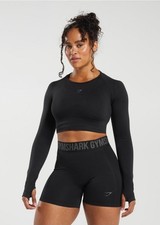 Gymshark Flex Sports Long Sleeve Crop Top Black Size S