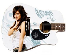 Ashlee Simpson Signed 1/1 Custom Graphics Photo Guitar PSA