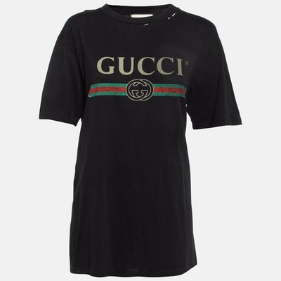 GUCCI - 【ヴィンテージ】グッチ GUCCI Tシャツ Gucci Black Logo Print Distressed Cotton T-Shirt M | eBay