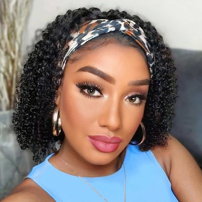 14'' Kinky Curly Headband Wig for Women Black Heat Resistant Synthetic Cosplay