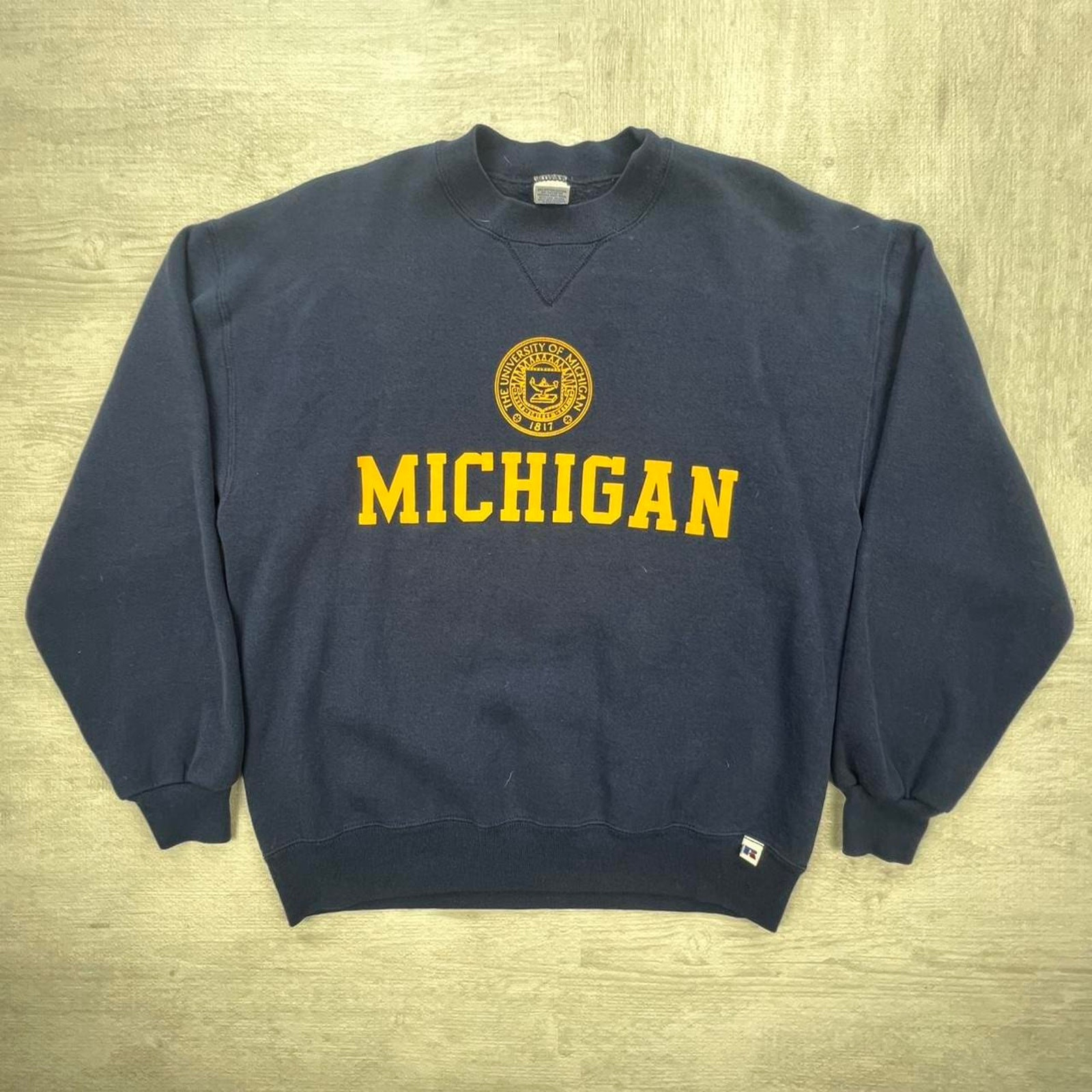 Vintage 80s Michigan Wolverines Sweatshirt Size: L Blue Yellow NCAA College