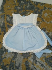 Vintage Toddlers Blue White Pinafore/Apron Sz 18 M, Eyelet Lace, Tie Back