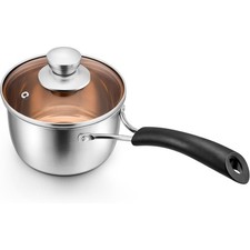 Small Stainless Steel Saucepan with Glass Lid, 1 Quart Single Pot for Cooking,