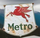 VINTAGE 12” MOBILGAS METRO PORCELAIN METAL  PUMP PLATE PEGASUS SHIELD SIGN