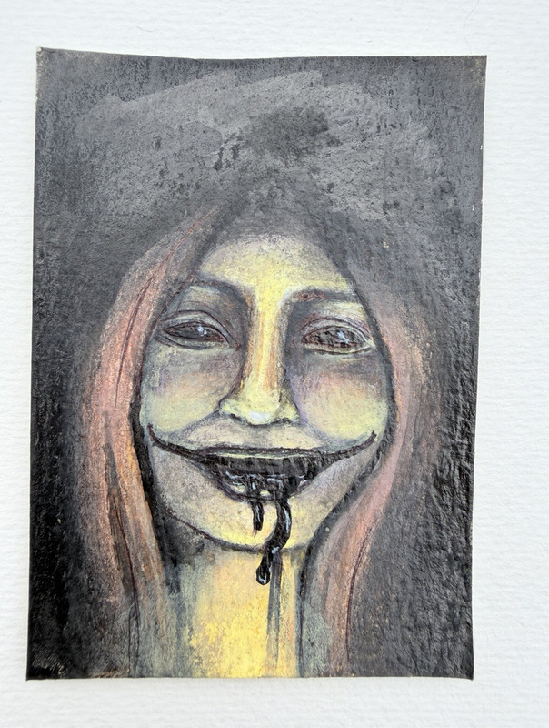 ACEO original: horror woman portrait. Halloween mixed media 2.5x3.5