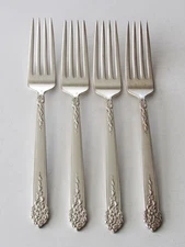 National Silver King Edward MOSS ROSE Silverplate 4 DINNER FORKS 7 1/4" 1949