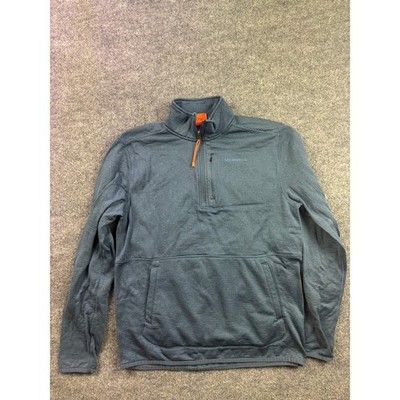 Merrell 1/4 Zip Pullover Mens Medium Blue Grid Fleece Kangaroo Pocket 1926590