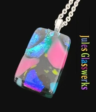 Hand Crafted  Dichroic Fused Glass  Pendant Necklace W/ Chain #1498