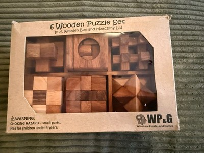 New  6 unique  3-D wooden puzzles with storage box