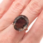 925 Sterling Silver Gold Plated Antique Art Deco Real Smoky Quartz Ring Size 6.5