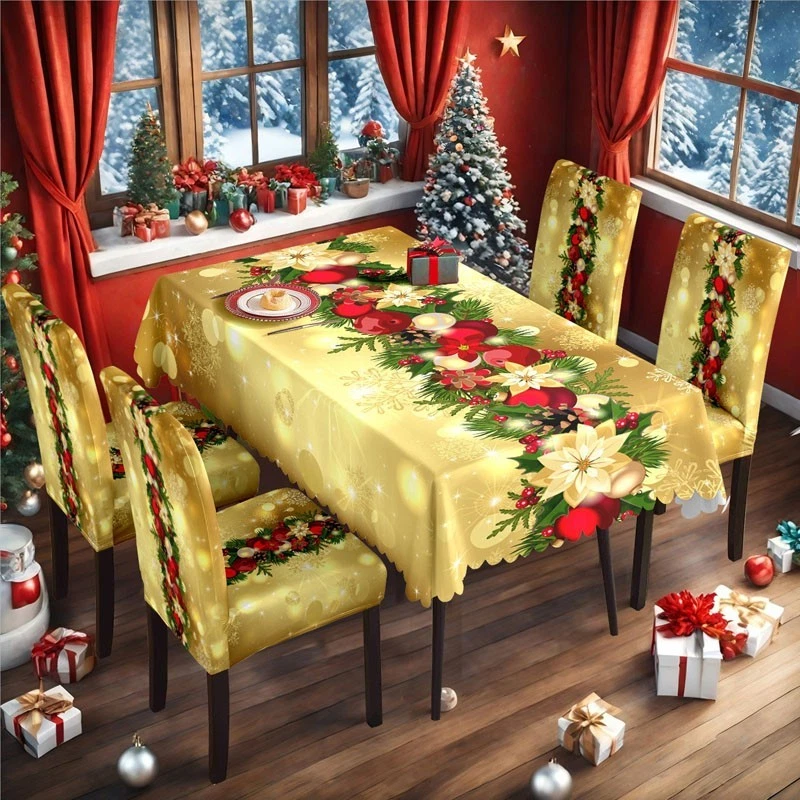 Christmas Tablecloth Rectangle Table Cover Cloth Xmas Dinner Party Home Decor - Image 2 of 4