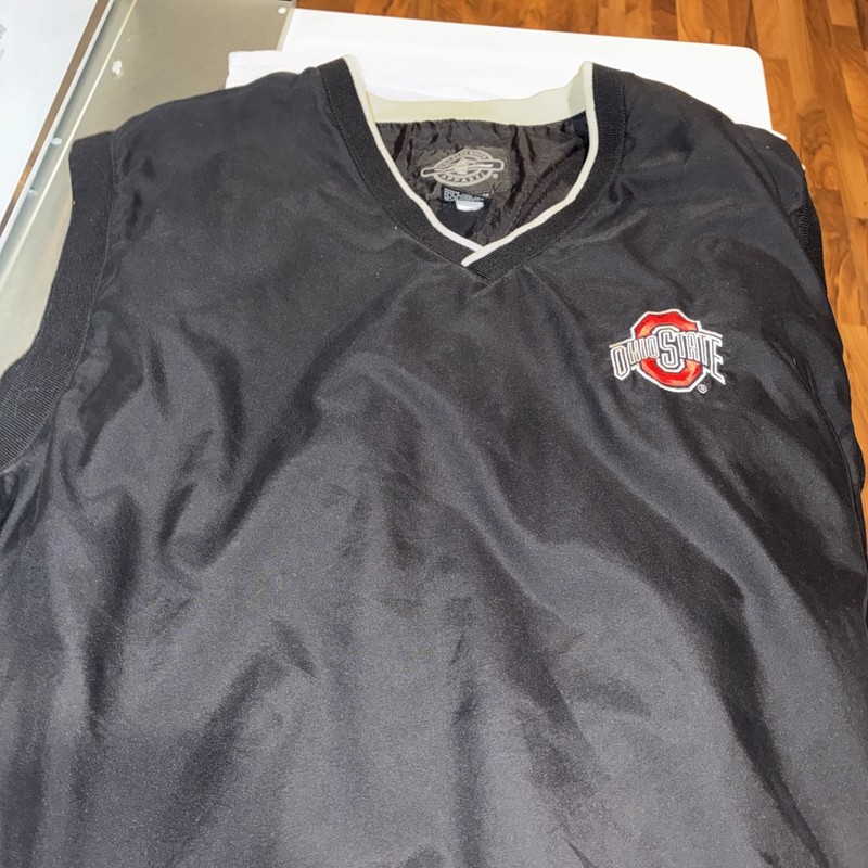 Ohio State Buckeyes Men’s XL V-Neck Windbreaker Vest Black Nylon USA