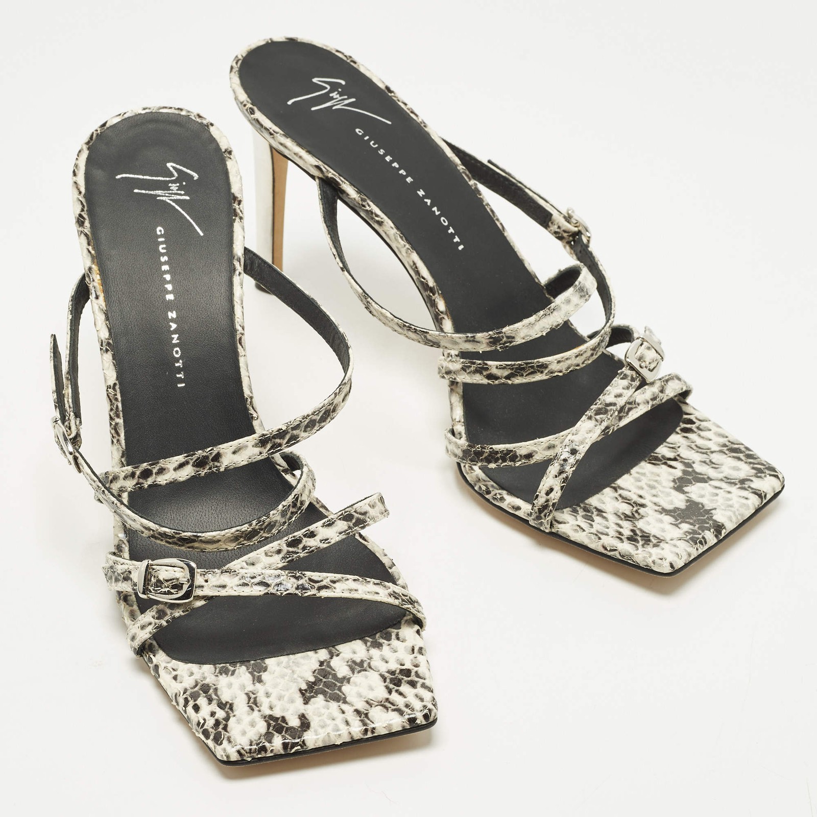 Giuseppe Zanotti Size 38 BlackWhite Python Emboss… - image 4