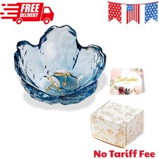 Blue Flower Glass Ring Dish Jewelry Tray Trinket Organizer for Vanity Decor