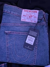 TRUE RELIGION Ricky Relaxed Straight Denim Jeans Mens Size 33 x 34 USA Made Blue