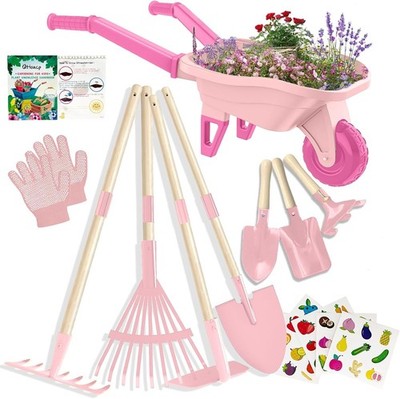 Kids Gardening Set with Wheelbarrow, Real Metal Garden Tools for Kids Ages 3-8,
