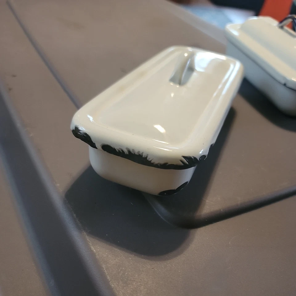 2 bandejas esterilizadoras de metal de porcelana esmaltado dental médico quirúrgico vintage Foto 2 de 4