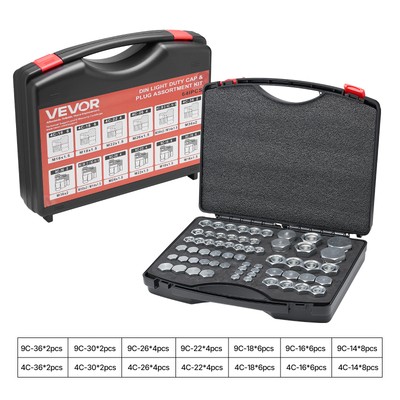 VEVOR 64 PCS DIN Hydraulic Fitting Cap & Plug Assortment Adapter Kit Galvanized