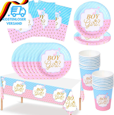 Gender Reveal Party Deko Geschirr Set Für 16 Gäste, Pappteller Servietten Becher