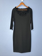 Talbots Womens Straight Cut Dress Size 12 Black  3/4 Sleeve Embellished Neckline