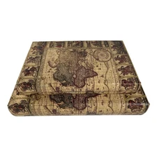 Juvale Antique Stackable Faux Leather Book Storage Boxes in Map Desig - 2 Pcs