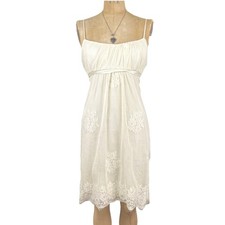 Cottegecore Ivory Lace Empire Waist Dress Floral Mesh Ribbon Tie Dollettee Sz L