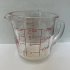 Vintage Fire-King Anchor Hocking Glass Measuring Cup 8 oz 1 Cup Red Letters