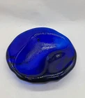 Vintage Blenko Free Form Blue Glass Ashtray trinket Dish Cigar MCM Cobalt