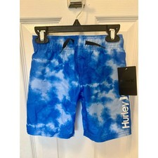 NWT Hurley Boys Tie Dye Swim Trunks Size 5 Blue White Mesh Interior
