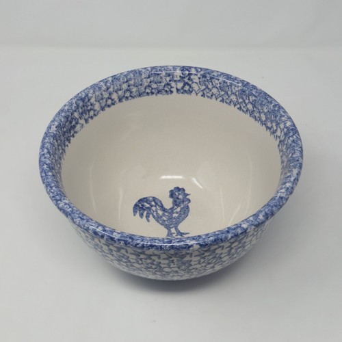 ​Tienshan Folk Craft Sponge Blue Rooster Cereal Soup Bowl Stoneware 8.5"Wx4.75"H
